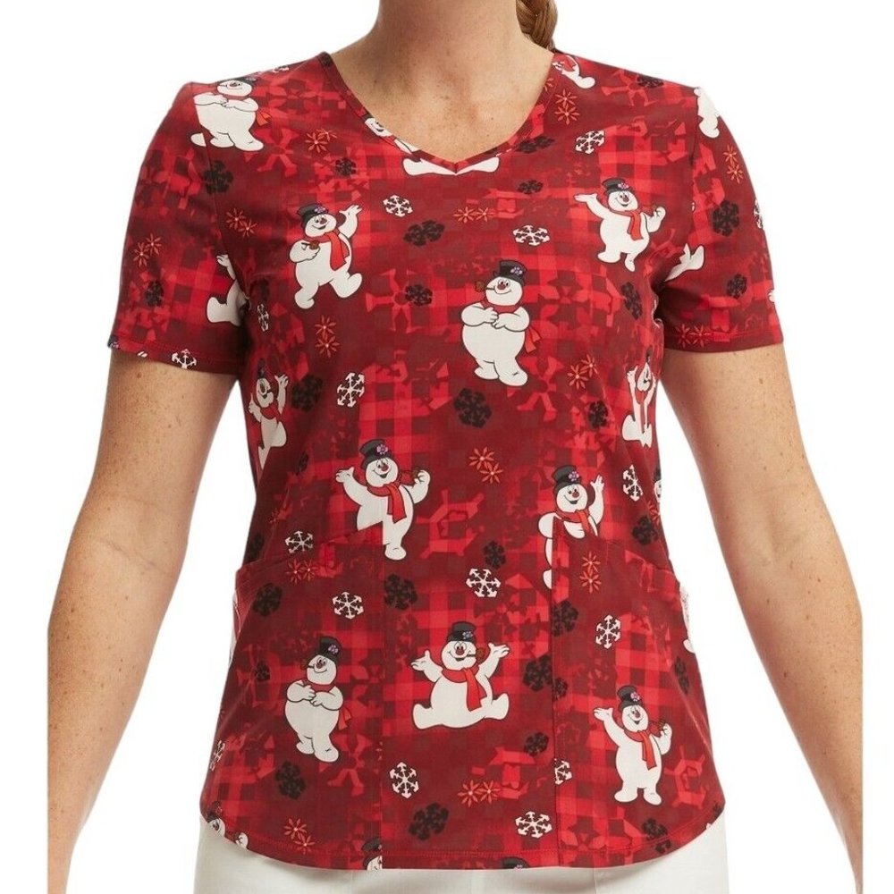 NEW Choose Size FROSTY THE SNOWMAN Nurse Medical Hospital Uniform Scrub Top